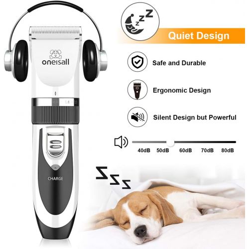  Oneisall oneisall Pet Grooming Clipper Kits Low Noise Dog and Cat Rechargeable Cordless Electric Queit Clippers Set