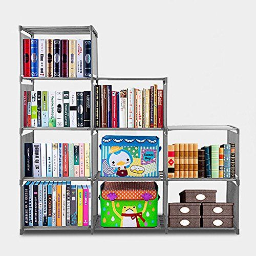  Anfan Bookcase 9-Cubes Book Shelf Office Storage Shelf Plastic Storage Cabinet for kids (Grey, 9Cubes)