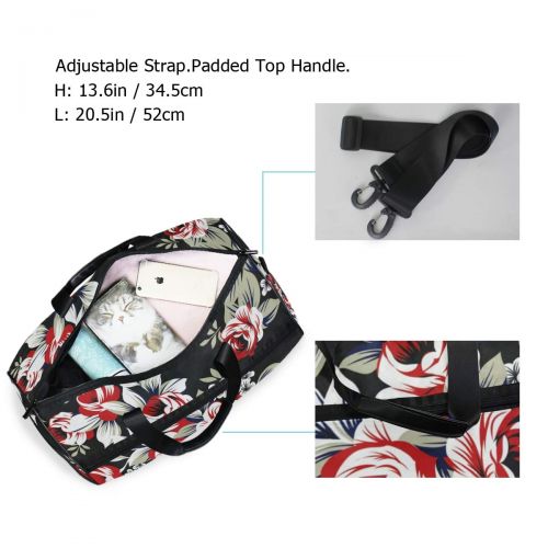  All agree Travel Gym Bag Red Floral Pattern Weekender Bag With Shoes Compartment Foldable Duffle Bag For Men Women