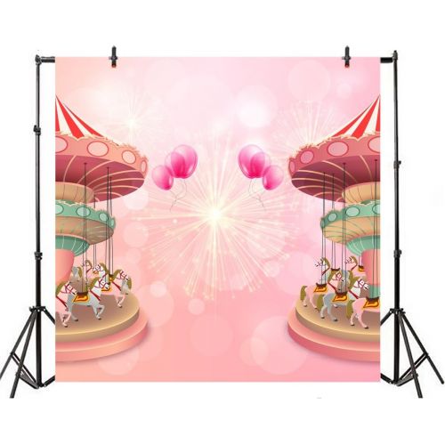  Yeele 10x10ft Carousel Backdrop Birthday Pink Cartoon Amusement Park Balloon Background for Photography Girl Boy Baby Photo Booth Shoot Vinyl Studio Props