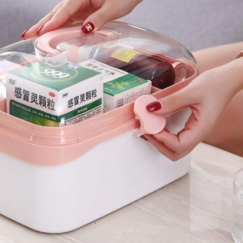  WCJ Transparent Pink Household Medicine Box Medicine Storage Box First Aid Kit Medical Box Dormitory Small Medicine Box (Size : L)