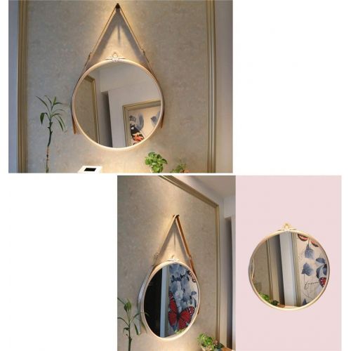  MMLI-Mirrors Round Bathroom Wall Mirror with Adjustable Hanging Leather Strap Makeup Decorative Shaving Bedroom Entryways Dressing Vanity Unique (25 inch)