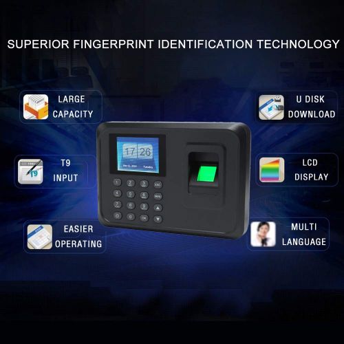  Aibecy Intelligent Biometric Fingerprint Password Attendance Machine Employee Checking-in Recorder 2.4 inch TFT LCD Screen DC 5V Time Attendance Clock