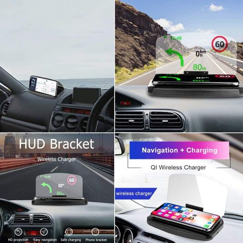  CoolKo 2-in-1 Universal Car HUD Phone GPS Navigation Image Reflector with Wireless Charging Function [Bonus: 1.5 Meter Android Braided Cable]