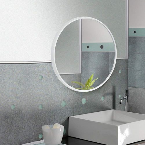  Mirror-Make-up, Wall-Mounted Bathroom, Home Porch Round/Wrought Iron Border (Color : White, Size : 6060cm)