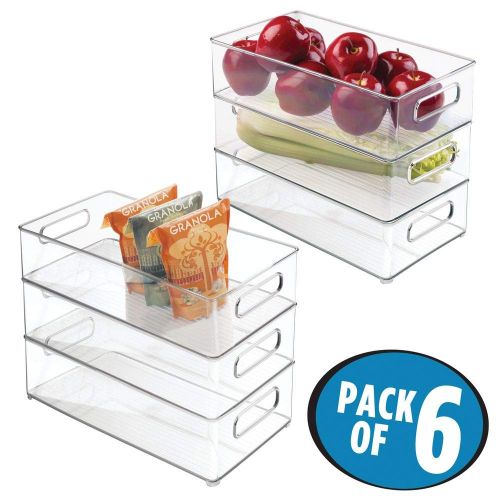 MDesign mDesign Large Stackable Kitchen Storage Organizer Bin with Pull Front Handle for Refrigerators, Freezers, Cabinets, Pantries - BPA Free, Food Safe - Deep Rectangle Tray Basket - 6