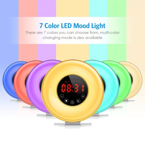  AMIR Wake-Up Light Beside Lamp Alarm Clock with Sunrise Simulation, 6 Natural Sounds, Touch Sensor Multicolor Dimmable Night Light