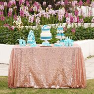 TRLYC 60x120 Sparkly Rose Gold Square Sequins Wedding Tablecloth, Sparkly 6FT-8FT Overlays Table Cloth for Wedding, Event