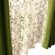 FADFAY Floral Embroidered Semi Sheer Curtains Botanical Design Elegant Green White Leaves Sheer American Country Style Room Darkening Window Curtain Panel Pair, Set of 2, 54 x 63,