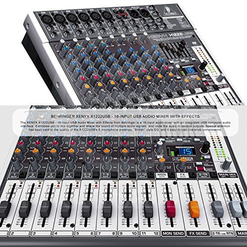  Photo Savings Behringer XENYX X1222USB 16-Input USB Audio Mixer with Effects and Deluxe Bundle w Samson Q6 Mic & Stand + 7X Cables + More