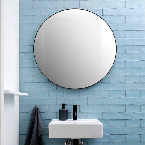  MMLI-Mirrors Round Wall Mirror Bathroom Mirrors Black Metal Frame Vanity Makeup Modern Decorative Shaving Dressing Bedroom Hallway Living Room (19.7 inch-27.5 inch)