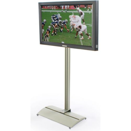  Displays2go TV Stands for Floor Accommodate 31” to 60” Televisions, 75-inch-tall Mount for Flat Screen Monitors with Tilting Bracket, Optional Wheels, Aluminum (Silver)