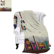 Smallbeefly Book Super Soft Lightweight Blanket Read More Books Quote Printed on Sketch Background with Colorful Books on a Shelf Summer Quilt Comforter 90x70 Multicolor