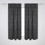 Deconovo Curtains Ocean Wave Print Rod Pocket Blackout Window Curtians for Kids Room, 42x63 Inch, Black