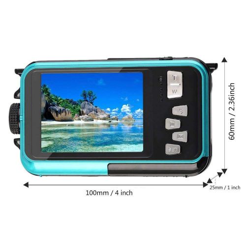  Ocamo 1080P Full HD Waterproof Digital Camera Underwater Camera 24 MP Video Recorder Selfie Dual Screen DV Recording Camera Blue