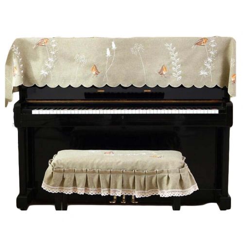  PANDA SUPERSTORE Embroidered Spring Bird Textile Piano Dust Cover Half Upright Piano Cover Cloth Keyboard Cover
