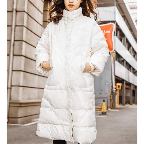  LQYRF Winter Women Long Sleeve Zipper Loose Stand Collar White Down Jacket Long 76%~80% White Goose Down