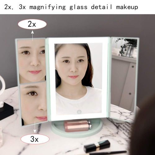  WUDHAO Vanity Mirror,Makeup Mirror Trifold Vanity Mirror with LED Lights Lighted Makeup Mirror with 2x & 3x Magnifications - 36 Dimmable Natural Lights Touch Screen Countertop Table Mirro