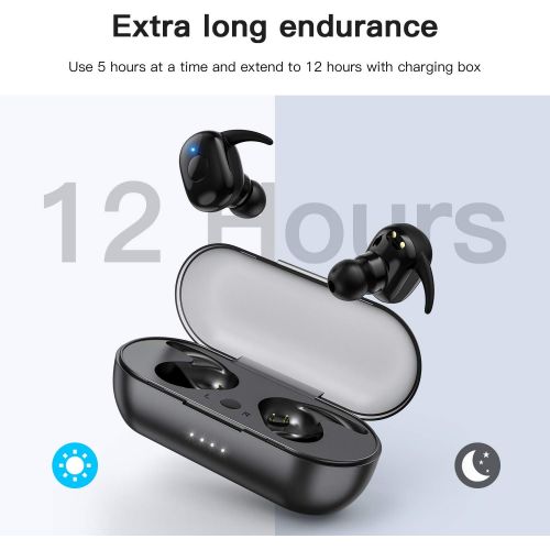  [아마존 핫딜]  [아마존핫딜]Amuoc Wireless Earbuds, Bluetooth 5.0 Wireless Headphones, in-Ear Sweat-Proof Stereo Wireless Earphones with Portable Charging Case, Mic (Black)