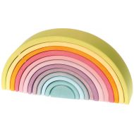 Grimms Spiel and Holz Design Extra Large 12-Piece Rainbow Tunnel Stacker Toy in Pastel Colors - Wooden Nesting Puzzle for Creative Sculpture Building