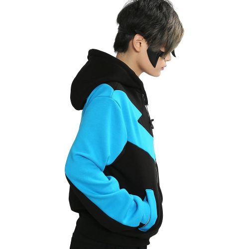  Xcoser xcoser Nightwing Hoodie Blue Black Cotton Jacket Adult Zip Up Fashion Costume