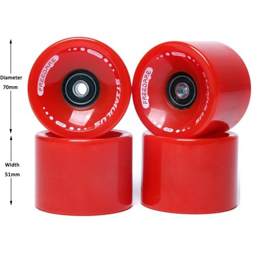  FREEDARE 70mm Longboard Wheels with ABEC-7 Bearings and Spacers(Set of 4)