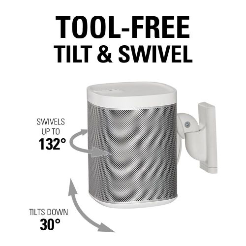 Sanus Adjustable Sonos Wall Mount for Sonos One, Play:1, Play:3 - Tool Free Tilt & Swivel Adjustments for Best Audio - Pair (White)