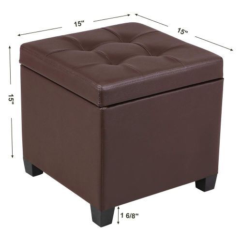 SONGMICS 15 x 15 x 15 Inches Storage Ottoman Cube With Hinged Lid Footrest Stool Coffee Table, Holds Up to 660lb, Faux Leather, Brown ULSF60Z