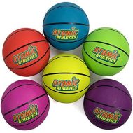 Atomic Athletics 6 Pack of Neon Rubber Playground Basketballs - Regulation Size 7, 9.5 Balls with Air Pump and Mesh Storage Bag by K-Roo Sports