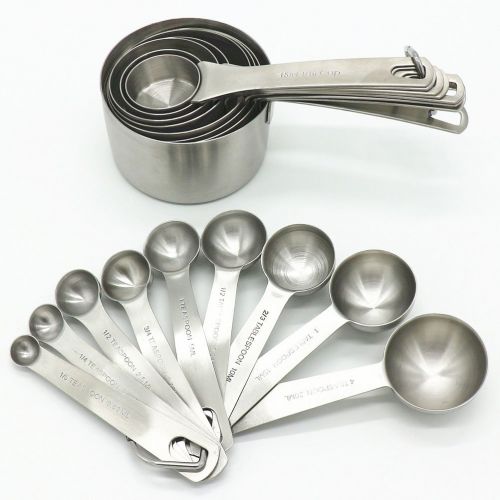 스미스 Lucky Plus Stainless Steel Measuring Cups and Spoons Set 18/8(304) Steel Material Heavy Duty 8 Measuring cups and 9 Measuring Spoons Pack 17pcs Per set