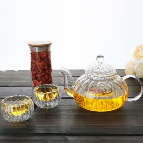  Lifeyz klare transparente glas teekanne kuerbis teekanne hochwarmfester blume tea coffee pot infuser 600ml (600ML)
