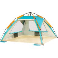 ZOMAKE Instant Beach Tent 3-4 Person, Pop Up Sun Shelter Easy Setup Portable Sun Shade Tent with SPF 50+ UV Protection for Kids Family