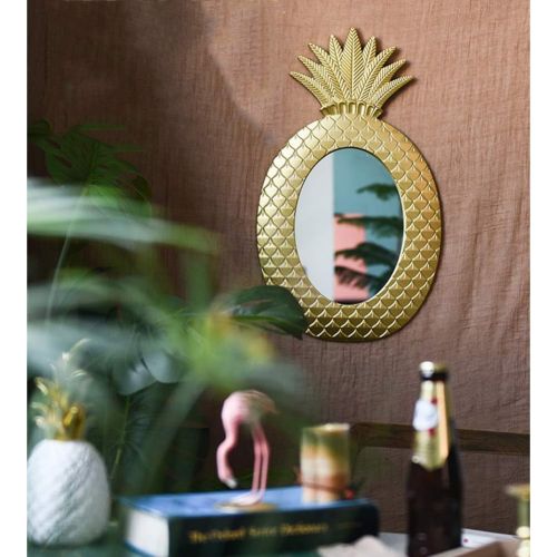  GUOWEI Mirror Wall-Mounted Bathroom Makeup High-Definition Pineapple Framed Resin Simple Retro (Color : Gold, Size : 60X35CM)
