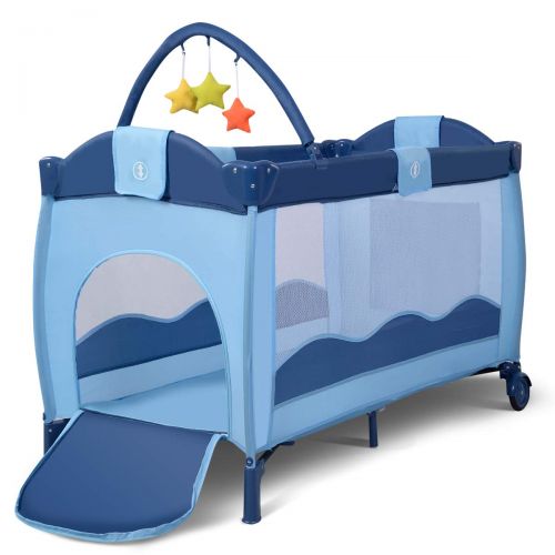자이언텍스 Giantex Nursery Center Playyard Baby Crib Set Portable Nest Bassinet Bed Infant Kids Travel Playpen Pack Deluxe Double-Layer Beds Pocket Diapter Changer Cribs Nursery Centers w/Bag