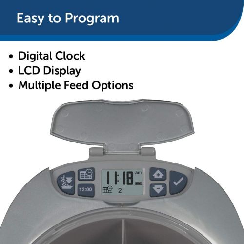  PetSafe Six Meal Automatic Pet Feeder, Dispenses Cat and Dog Food, Battery Powered Digital Clock, LCD Screen Display