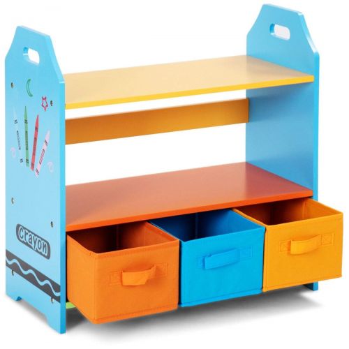  EnjoyShop 2 Tiers Crayon Themed Bookshelf with 3 Storage Bins Perfect Beautiful Classic Elegant Useful