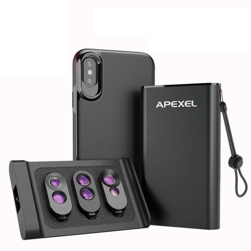  Apexel APEXEL 3 in 1 Dual Camera Phone Lens Kit Phone Case + Add-on External Lens Set Super Portable Compatible with iPhone X XS Specially Dual Macro Lens+ Telephoto & Fisheye + Telephoto