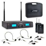 Pyle PYLE Wireless Microphone System with (2) Beltpacks, Headset & Lavalier Mics | UHF Selectable Frequency | LCD Display | Rack Mountable (PDWM3365)