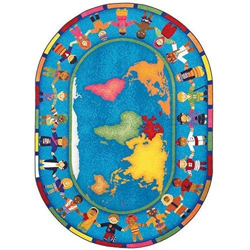  Joy Carpets Kid Essentials Early Childhood Oval Hands Around The World Rug, Multicolored, 54 x 78