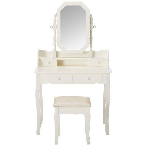  Fineboard Vanity Table Set with Stool and Jewelry Organizer Cabinet with 4 Drawers, White
