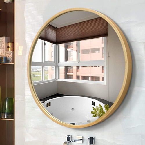  Mirror / Wooden Frame Round European Wall Hanging Bathroom Fashion HD (Size : 50cm)