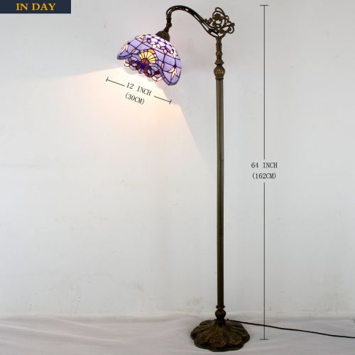  WERFACTORY Tiffany Style Reading Floor Lamp Stained Glass Pink Blue Baroque Lampshade in 64 Inch Tall Antique Arched Base for Girlfriend Bedroom Living Room Lighting Table Set S003P WERFACTOR