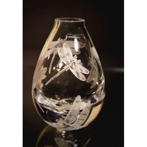  Akoko Art Handengraved Crystal Glass Hand Engraved crystal mini bud vase dragonflies, hand engraved, hand carved, house warming, Hand etched dragonflies, House Warming Gifts,