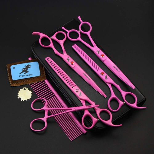  Freelander 7 Professional pet Grooming kit, Direct and thinning Scissors and Curved Pieces 4 Pieces Kit for Pet Grooming Services