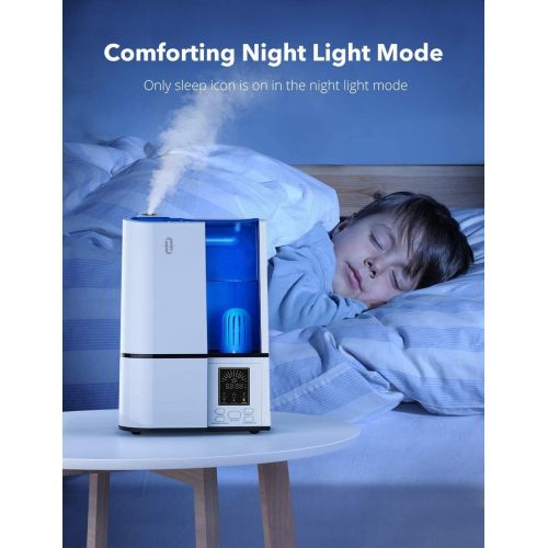  TaoTronics Humidifiers for Bedroom, 4L Cool Mist Ultrasonic Humidifier for Home Baby, Quiet Operation, LED Display, 360° Nozzle, Waterless Auto Shut-off, White -(4L1.06 Gallon, US