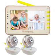 Moonybaby MoonyBaby PAN TILT Camera, Split Screen, Two Cameras System Digital Video Baby Monitor with Extra Optical Zoom in Lens, 4.3 LCD Large Monitor, Night Vision, Temperature, Two Way Ta
