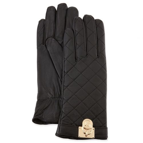 마이클 코어스 Michael Kors Womens Black Leather Hamilton Lock Quilted Gloves