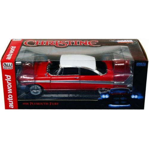  Auto World 1958 Plymouth Fury, Red Silver Screen Machines Christine AWSS102 - 118 Scale diecast Model car