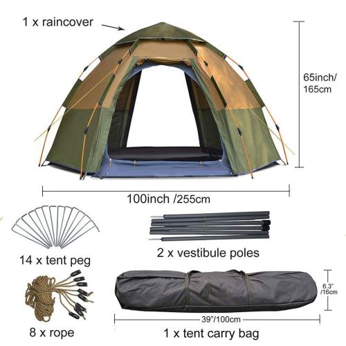  Anchor Pop-up Tent, 3-4 Person Hexagon Dome Family Tent, Automatic 4 Season Portable Backpacking Tent for Camping, Hiking, Traveling