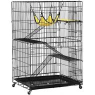 Visit the YAHEETECH Store YAHEETECH Collapsible Large 4-Tier Metal Pet Cat Kitten Cage Playpen Crate Enclosure Kennel Cat Home on Wheels Indoor Outdoor 3 Ramp Ladders 1 Hammock Black